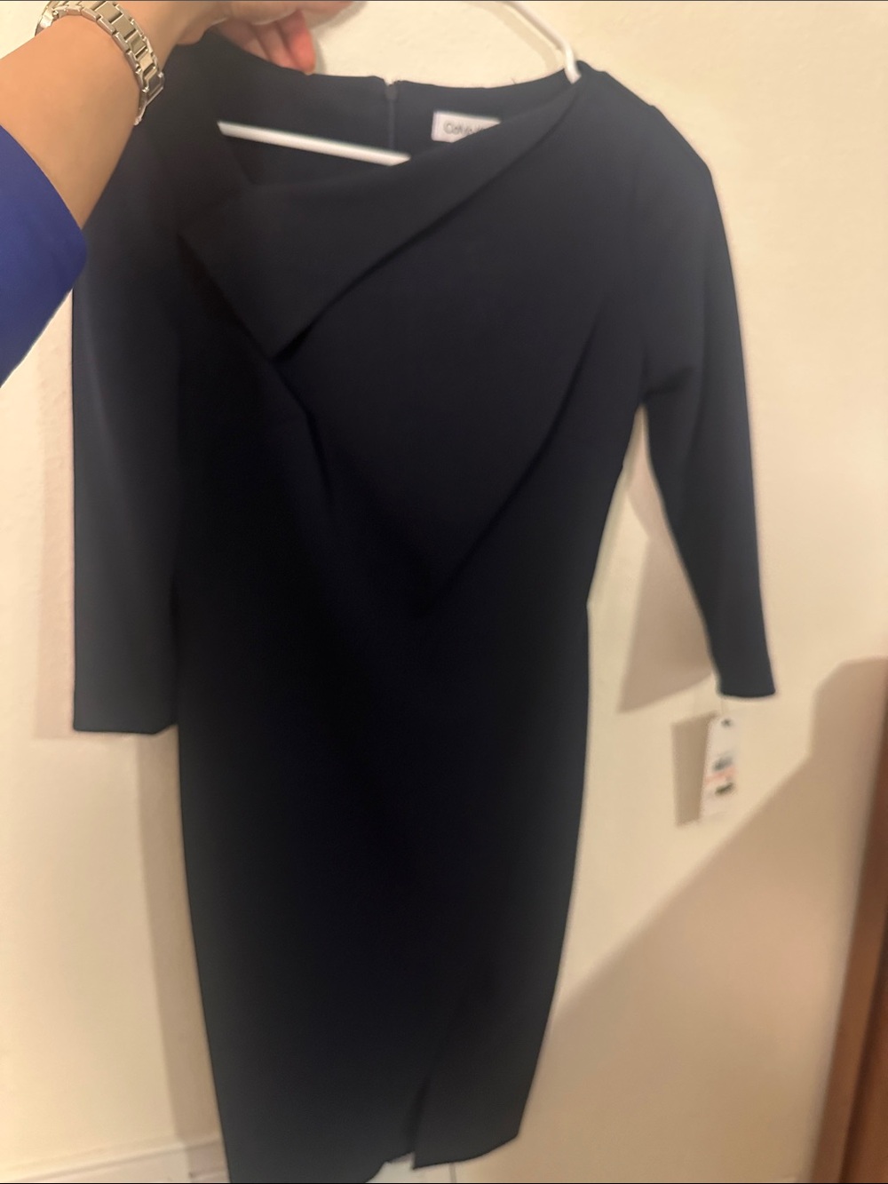 Calvin Klein navy Midi Sheath Dress with Front Slit - Picture 6 of 7